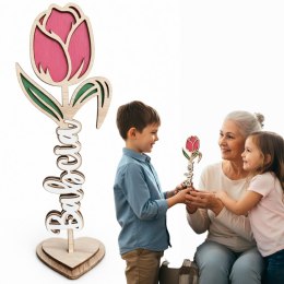 DZIEŃ BABCI WIECZNA RÓŻA DREWNIANA PREZENT PERSONALIZOWANY KWIAT Z NAPISEM