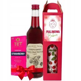 PREZENT NA DZIEN BABCI I DZIADKA ZESTAW PREZENTOWY HERBATA I SYROP MALINOWY