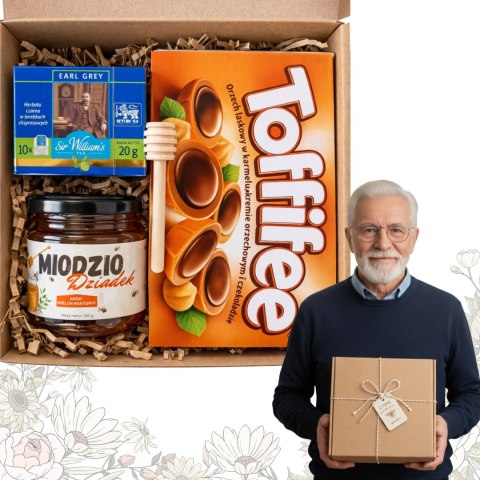 PREZENT NA DZIEŃ BABCI I DZIADKA ZESTAW UPOMINKOWY MIÓD TOFFIFEE OD DZIECI
