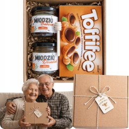 PREZENT NA DZIEŃ BABCI I DZIADKA ZESTAW UPOMINKOWY MIÓD TOFFIFEE OD DZIECI