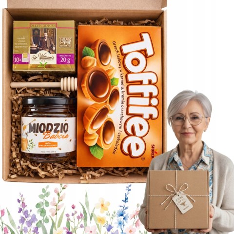 PREZENT NA DZIEŃ BABCI I DZIADKA ZESTAW UPOMINKOWY MIÓD TOFFIFEE OD DZIECI