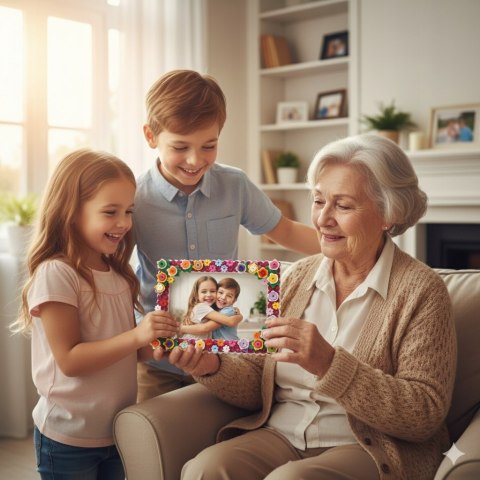 RAMKA NA ZDJĘCIE Z KWIATAMI JAK KLOCKI LEGO PREZENT NA DZIEŃ BABCI DZIADKA