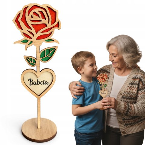 WIECZNA RÓŻA DREWNIANA PREZENT NA DZIEŃ BABCI I DZIADKA UPOMINEK DLA BABCI