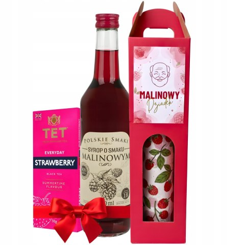 ZESTAW PREZENTOWY Z OKAZJI DNIA BABCI I DZIADKA SYROP MALINOWY HERBATA TET